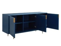 Buffet - 3 Portes - MDF Et Métal - Coloris : Bleu Et Doré - LIKANA -Mobilia Boutique buffet 4158219