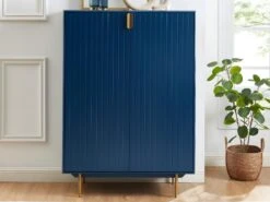 Buffet Haut - 2 Portes - MDF Et Métal - Coloris : Bleu Et Doré - LIKANA 12 Buffet Haut - 2 Portes - MDF Et Métal - Coloris : Bleu Et Doré - LIKANA -Mobilia Boutique buffet 4158227