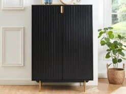 Buffet Haut - 2 Portes - MDF Et Métal - Coloris : Noir Et Doré - LIKANA -Mobilia Boutique buffet 4158529