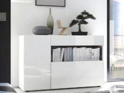 Buffet ALTAIR - 2 Portes & 1 Tiroir - Coloris : Blanc Laqué -Mobilia Boutique buffet 418235