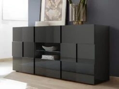 Buffet CALISTO - LEDs - 2 Portes & 2 Tiroirs - Anthracite Laqué