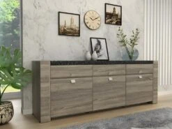 Buffet METEORITE - 3 Portes & 3 Tiroirs - MDF Plateau Effet Granite -Mobilia Boutique buffet 421387