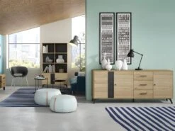 Buffet PORTLAND - 3 Tiroirs Et 3 Portes - Coloris : Chêne Et Noir -Mobilia Boutique buffet 432455