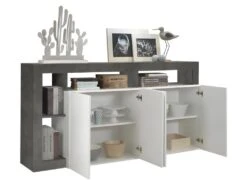 Buffet SEFRO - 4 Portes Et 4 Niches - Blanc Laqué Et Béton -Mobilia Boutique buffet 437187