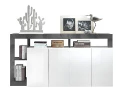 Buffet SEFRO - 4 Portes Et 4 Niches - Blanc Laqué Et Béton -Mobilia Boutique buffet 437191