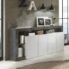 Buffet SEFRO - 4 Portes Et 4 Niches - Blanc Laqué Et Béton -Mobilia Boutique buffet 437197