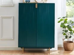 Buffet Haut - 2 Portes - MDF Et Métal - Coloris : Vert Et Doré - LIKANA -Mobilia Boutique buffet 4372027