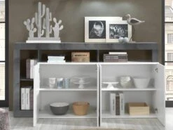 Buffet SEFRO - 4 Portes Et 4 Niches - Blanc Laqué Et Béton -Mobilia Boutique buffet 437205