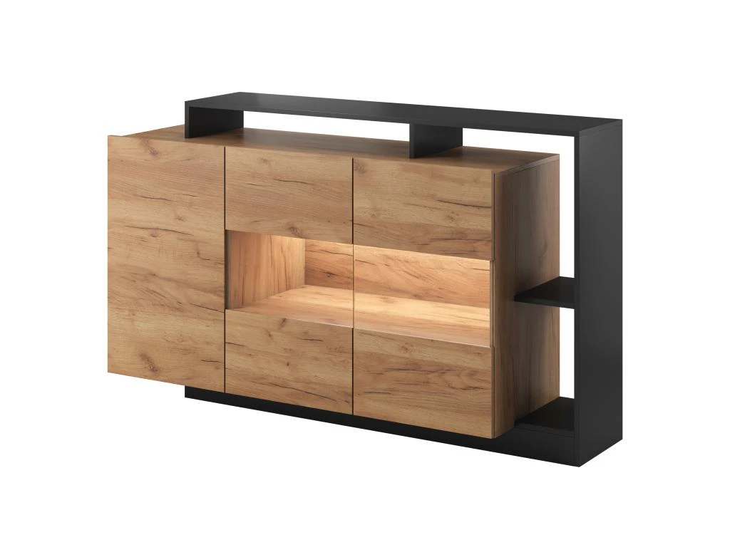 Buffet 3 Portes Et 3 Niches - Avec LEDs - Coloris : Naturel Et Anthracite - IDESIA 5 Buffet 3 Portes Et 3 Niches - Avec LEDs - Coloris : Naturel Et Anthracite - IDESIA – Image 3