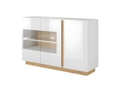 Buffet MURARI - 3 Portes - Avec LEDs - Blanc Brillant Et Chêne -Mobilia Boutique buffet 466521