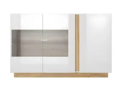 Buffet MURARI - 3 Portes - Avec LEDs - Blanc Brillant Et Chêne -Mobilia Boutique buffet 473447