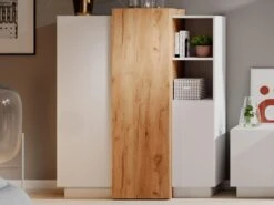 Buffet Haut FRANCOLI - 3 Portes Et 2 Niches - Blanc Et Chêne -Mobilia Boutique buffet 477439