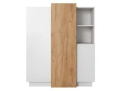 Buffet Haut FRANCOLI - 3 Portes Et 2 Niches - Blanc Et Chêne -Mobilia Boutique buffet 477445