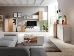 Buffet FRANCOLI - 4 Tiroirs Et 2 Portes - Blanc Et Chêne -Mobilia Boutique buffet 477467