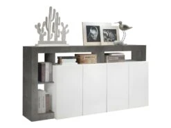 Ensemble Buffet Et Meuble TV - Blanc Laqué Et Béton - Séjour Contemporain SEFRO -Mobilia Boutique buffet 479463