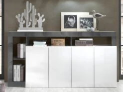 Ensemble Buffet Et Meuble TV - Blanc Laqué Et Béton - Séjour Contemporain SEFRO -Mobilia Boutique buffet 479471