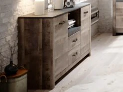 Buffet SABONI - 2 Portes, 2 Tiroirs Et 1 Niche - Noyer Et Anthracite -Mobilia Boutique buffet 483313