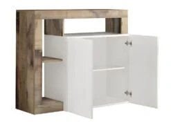 Buffet SEFRO - 2 Portes Et 3 Niches - Blanc Laqué Et Chêne -Mobilia Boutique buffet 487563