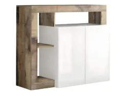 Buffet SEFRO - 2 Portes Et 3 Niches - Blanc Laqué Et Chêne -Mobilia Boutique buffet 487565