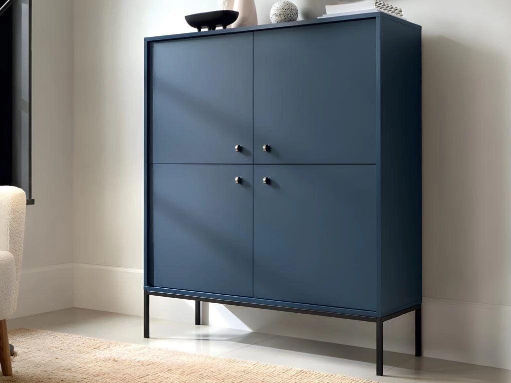 Buffet Haut - 4 Portes - Bleu - BOGDAN 4 Buffet Haut - 4 Portes - Bleu - BOGDAN – Image 2