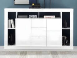 Buffet Avec 2 Portes Et 3 Tiroirs - Blanc Laqué - BALKA -Mobilia Boutique buffet 5635247