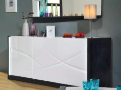 Buffet 3 Portes Avec LEDs - Blanc Et Anthracite Laqué - LUDMILA