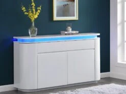 Buffet 4 Portes Et 2 Tiroirs Avec LEDs - MDF - Blanc Laqué - VANDANA