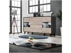 Buffet, Bahut, Enfilade OASIS 4 Portes Et 4 Tiroirs. Coloris Gris Et Chêne. Style Design. -Mobilia Boutique buffet 8932521