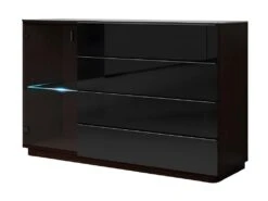 Buffet, Bahut, Enfilade TONGA 4 Tiroirs, Une Porte. Look Ultra Design. Couleur Wengé. LEDS Incluses