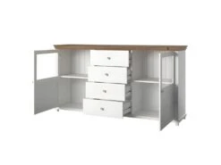 Buffet 180cm Avec LED Intégrées Collection ASSIA. Coloris Frêne Blanc Et Chêne. 2 Portes Et 4 Tiroirs. -Mobilia Boutique buffet 8932813