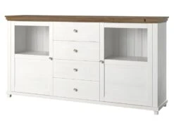 Buffet 180cm Avec LED Intégrées Collection ASSIA. Coloris Frêne Blanc Et Chêne. 2 Portes Et 4 Tiroirs. -Mobilia Boutique buffet 8932815