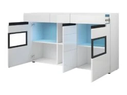 Buffet Partiellement Vitré Avec éclairage LED 160x92. Collection LUCIA. Coloris Blanc Brillant -Mobilia Boutique buffet 8932823