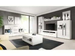 Buffet 180cm Collection BREDA Deux Portes Partiellement Vitrées Et Trois Tiroirs. Coloris Blanc. -Mobilia Boutique buffet 8932841