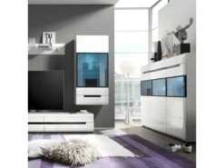 Buffet XL Design Avec éclairage LED 180x130. Collection LUCIA. Coloris Blanc Brillant -Mobilia Boutique buffet 8932865