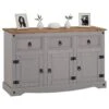 Buffet RAMON Commode Bahut Vaisselier En Pin Massif Gris Et Brun Avec 3 Tiroirs 3 Portes, Meuble De Rangement Style Mexicain En Bois -Mobilia Boutique buffet 8932983