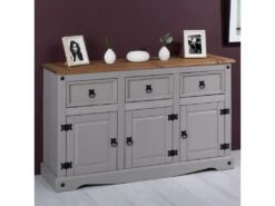 Buffet RAMON Commode Bahut Vaisselier En Pin Massif Gris Et Brun Avec 3 Tiroirs 3 Portes, Meuble De Rangement Style Mexicain En Bois -Mobilia Boutique buffet 8932985
