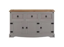 Buffet RAMON Commode Bahut Vaisselier En Pin Massif Gris Et Brun Avec 3 Tiroirs 3 Portes, Meuble De Rangement Style Mexicain En Bois -Mobilia Boutique buffet 8932987