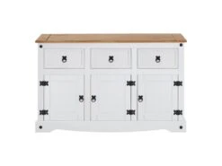 Buffet CAMPO Commode Bahut Vaisselier En Pin Massif Blanc Et Brun Avec 3 Tiroirs 3 Portes Meuble De Rangement Style Mexicain En Bois -Mobilia Boutique buffet 8933177