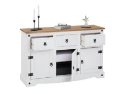 Buffet CAMPO Commode Bahut Vaisselier En Pin Massif Blanc Et Brun Avec 3 Tiroirs 3 Portes Meuble De Rangement Style Mexicain En Bois -Mobilia Boutique buffet 8933179