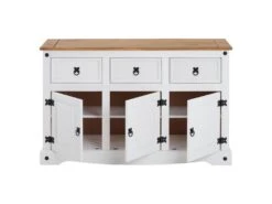 Buffet CAMPO Commode Bahut Vaisselier En Pin Massif Blanc Et Brun Avec 3 Tiroirs 3 Portes Meuble De Rangement Style Mexicain En Bois -Mobilia Boutique buffet 8933181