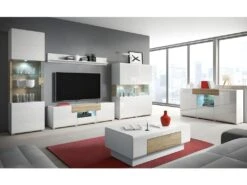 Buffet 160cm Collection OHIO. Coloris Blanc Et Chêne. LED Incluses -Mobilia Boutique buffet 8933219