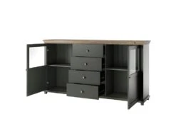 Buffet 180cm Avec LED Intégrées Collection ASSIA. Coloris Vert Et Chêne. 2 Portes Et 4 Tiroirs. -Mobilia Boutique buffet 8933599