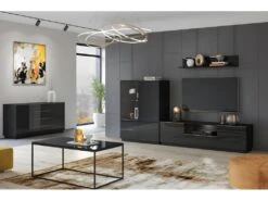 Buffet Haut Collection ZANTE. LED Intégrées. Coloris Noir Brillant Pailleté. -Mobilia Boutique buffet 8933931