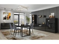 Buffet Haut Collection ZANTE. LED Intégrées. Coloris Noir Brillant Pailleté. -Mobilia Boutique buffet 8933933