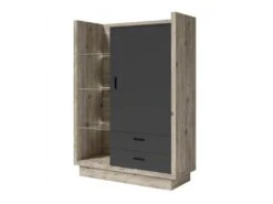 Buffet Haut CORK Avec LED Intégrées. Coloris Pin Et Gris Anthracite. Style Design