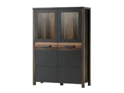 Buffet Haut Collection WINDSOR. Coloris Gris Anthracite Et Chêne Foncé.