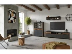 Buffet Haut Collection WINDSOR. Coloris Gris Anthracite Et Chêne Foncé. -Mobilia Boutique buffet 8934035