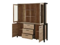 Ensemble Buffet Et Huche Avec éclairage LED Collection BOWIE. Meuble 4 Portes, 3 Tiroirs. Couleur Chêne Et Noir -Mobilia Boutique buffet 8934105