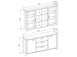 Ensemble Buffet Et Huche Avec éclairage LED Collection BOWIE. Meuble 4 Portes, 3 Tiroirs. Couleur Chêne Et Noir -Mobilia Boutique buffet 8934109