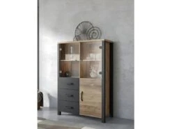 Buffet Haut Collection DARWIN. Couleur épicéa Et Noir. 3 Portes Et 3 Tiroirs. -Mobilia Boutique buffet 8934243